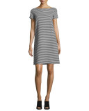 Cross-Back Textured Striped Jersey Shift Dress, Black/White