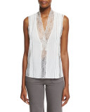 Peta Sleeveless Lace-Trim Top, Cream