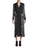 Leaf & Dot Printed Midi Shirtdress, Gray