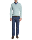 Cashmere V-Neck Sweater, Granite Green