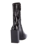 Patent Square-Toe Block-Heel Bootie, Noir