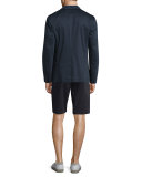 Sporty Jaspe Long-Sleeve Mix Stitch Henley, Heathered Herring