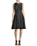 Sleeveless Pleated Jacquard Dress, Charcoal