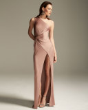 One-Shoulder Twisted-Waist Gown, Pink