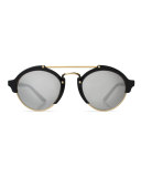 Milan II Round Mirrored Sunglasses, Black/Silver