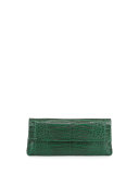 Gotham Crocodile Flap Clutch Bag, Green Matte