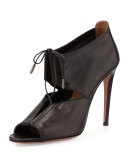 Lace Me Up Leather Bootie, Black