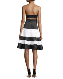 Simona Strapless Satin Cutout Dress, Black/White