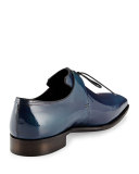 Arca Patent Leather Derby Shoe with Blue Patina, Navy