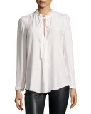 Janice Tie-Neck Silk Blouse, Ivory