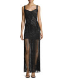 Sleeveless Fringe Embellished Bandage Gown, Black