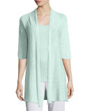 Half-Sleeve Slub Open-Front Cardigan, Petite