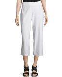 Wide-Leg Washable-Crepe Cropped Pants, Plus Size