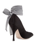 Satin Pointed-Toe Ankle-Wrap Pump, Nero