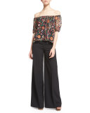 Off-The-Shoulder Floral-Print Top, Black