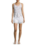 Inca Double-Layer Drawstring Shorts, White Peru Print