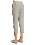 Cropped Slim-Leg Linen Trousers, Dolphin