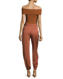 Dominique Off-the-Shoulder Ribbed Top, Cinnamon