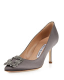 Hangisi Crystal-Buckle Satin 70mm Pump, Gray