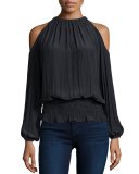 Lauren Cold-Shoulder Smocked-Waist Top
