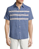 Puerto Embroidered Short-Sleeve Chambray Shirt, Indigo