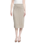 Mid-Rise Houndstooth Pencil Skirt, Almond/Latte