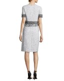 Nita Speckled Tweed Short-Sleeve Dress, White/Black