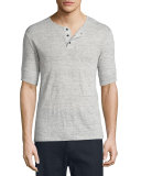Short-Sleeve Linen Henley T-Shirt, Steel