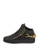 Embossed Python Mid-Top Leather Sneaker, Black