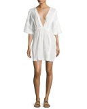 Greca Plisse Caftan Coverup, Off White