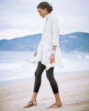 Ruffle-Collar Linen Drama Big Shirt, Plus Size
