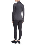 Swiss-Dot Mesh-Panel Long Sport Leggings, Converged Black