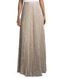 Teresa Metallic Plissé Maxi Skirt, Silver Blush