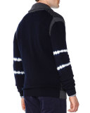 Cashmere Cardigan with Tie-Dye Sleeves, Charcoal