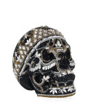 Skull Bela Lugosi Crystal Evening Clutch Bag, Silver Jet/Multi