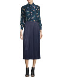 Lucy Pleated Tea-Length Skirt, Royal