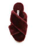 Shearling Crisscross Slide Sandal, Granato