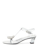 Chips Strass-Buckle T-Strap Sandal, Silver 