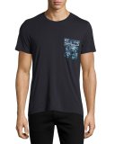 Floral-Print Pocket T-Shirt, Navy