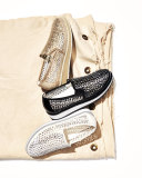 Maze Woven Leather Slip-On Sneaker, Black/Pewter
