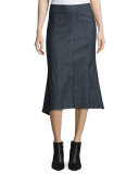 Flare-Hem Midi Skirt, Indigo