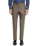 Flannel Flat-Front Trousers, Light Brown