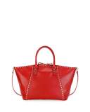 Rockstud Medium Top-Zip Leather Tote Bag, Red (Rosso)