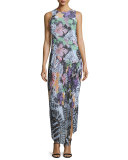 Orchid Asymmetric Fish-Print Maxi Dress, Multi