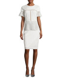 Eyelet Peplum Short-Sleeve Top, Off White