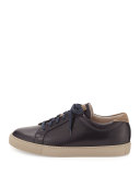 Leather Lace-Up Low-Top Sneaker, Navy