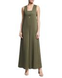 Sleeveless Twill Bandeau Jumpsuit, Olive