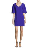 Cape-Sleeve Sheath Dress, Electric Purple