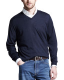 Fine-Gauge V-Neck Sweater, Plum
