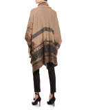 Paisley-Shoulder Long-Sleeve V-Neck Tee, Orange/Black